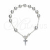 Sterling Silver Bracelet Rosary, Cross and Ball Design, Polished, Silver Finish, 09.392.0006.07