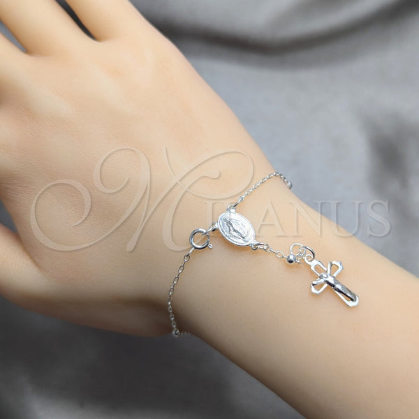 Sterling Silver Bracelet — Bracelet Rosary Ball and Crucifix Design Polished 09. — alternate product view — SKU 158426 | Plata 925 brazalete — Bracelet Rosary Ball and Crucifix diseño pulido 09. — SKU 158426