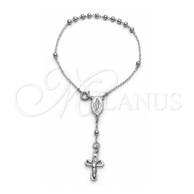 Sterling Silver Bracelet Rosary, Ball and Crucifix Design, Polished, Silver Finish, 09.392.0007.07
