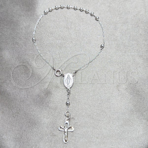 Sterling Silver Bracelet — Bracelet Rosary Ball and Crucifix Design Polished 09. — main product view — SKU 158426 | Plata 925 brazalete — Bracelet Rosary Ball and Crucifix diseño pulido 09. — SKU 158426