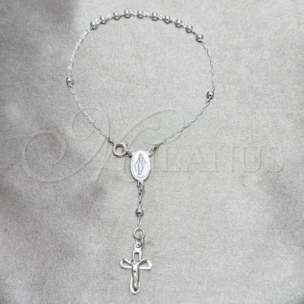 Sterling Silver Bracelet — Bracelet Rosary Ball and Crucifix Design Polished 09. — main product view — SKU 158426 | Plata 925 brazalete — Bracelet Rosary Ball and Crucifix diseño pulido 09. — SKU 158426