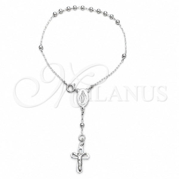 Sterling Silver Bracelet Rosary, Ball and Crucifix Design, Polished, Silver Finish, 09.392.0007.07