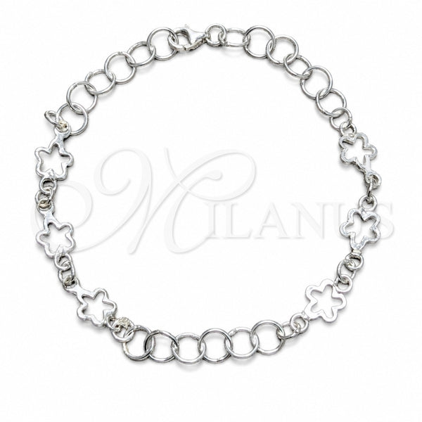 Sterling Silver Fancy Bracelet, Flower Design, Polished, Silver Finish, 03.392.0027.07 (08 MM Thickness, 7 Inches Length)