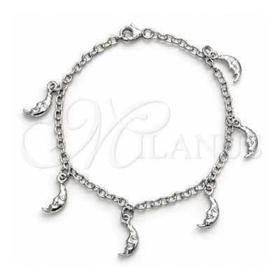 Sterling Silver Charm Bracelet, Moon Design, Polished, Silver Finish, 03.392.0029.07 (04 MM Thickness, 7 Inches Length)