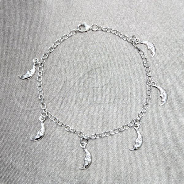 Sterling Silver Bracelet — Charm Bracelet Moon Design Polished 03. 04 MM — main product view — SKU 158434 | Plata 925 brazalete — Charm Bracelet Moon diseño pulido 03. 04 MM — SKU 158434