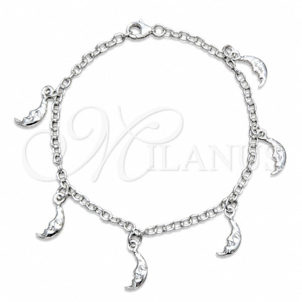 Sterling Silver Charm Bracelet, Moon Design, Polished, Silver Finish, 03.392.0029.07 (04 MM Thickness, 7 Inches Length)