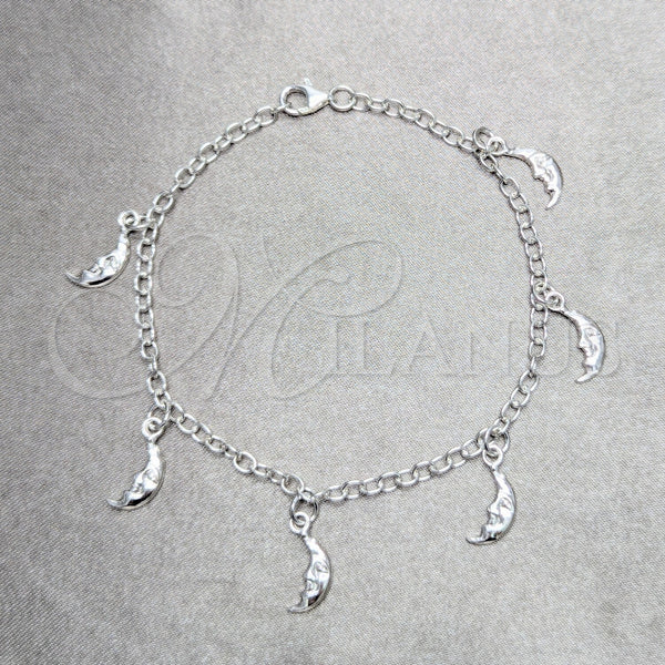 Sterling Silver Charm Bracelet, Moon Design, Polished, Silver Finish, 03.392.0029.07 (04 MM Thickness, 7 Inches Length)