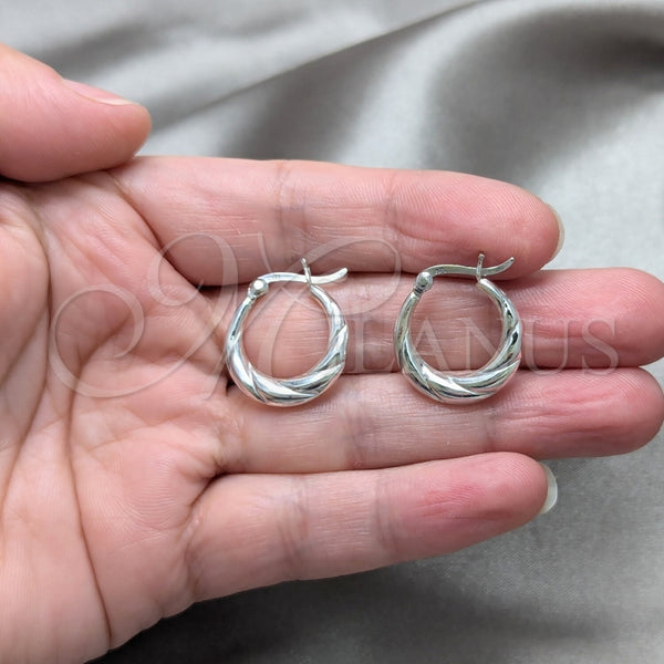 Sterling Silver Hoop Earrings — Small Hoop Twist Design Polished 02. — alternate product view — SKU 158441 | Plata 925 aretes de aro — aro pequeño Twist diseño pulido 02. — SKU 158441