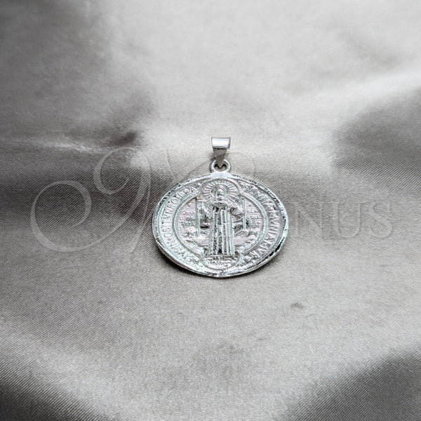 Sterling Silver Religious Pendant, San Benito Design, Polished, Silver Finish, 05.392.0110