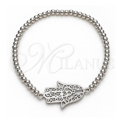 Sterling Silver Adjustable Bolo Bracelet, Judaica and Hand of God Design, Polished, Silver Finish, 03.392.0038 (03 MM Thickness, 7 Inches Length)