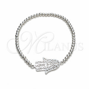 Sterling Silver Adjustable Bolo Bracelet, Hand of God and Ball Design, Polished, Silver Finish, 03.392.0038 (03 MM Thickness, 7 Inches Length)