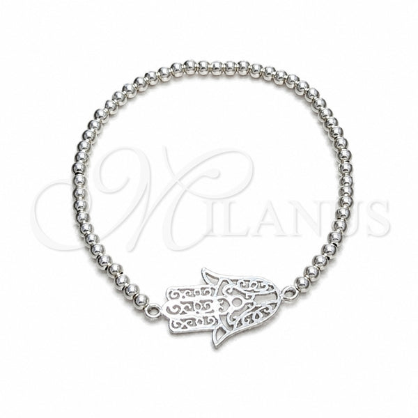 Sterling Silver Adjustable Bolo Bracelet, Hand of God and Ball Design, Polished, Silver Finish, 03.392.0038 (03 MM Thickness, 7 Inches Length)