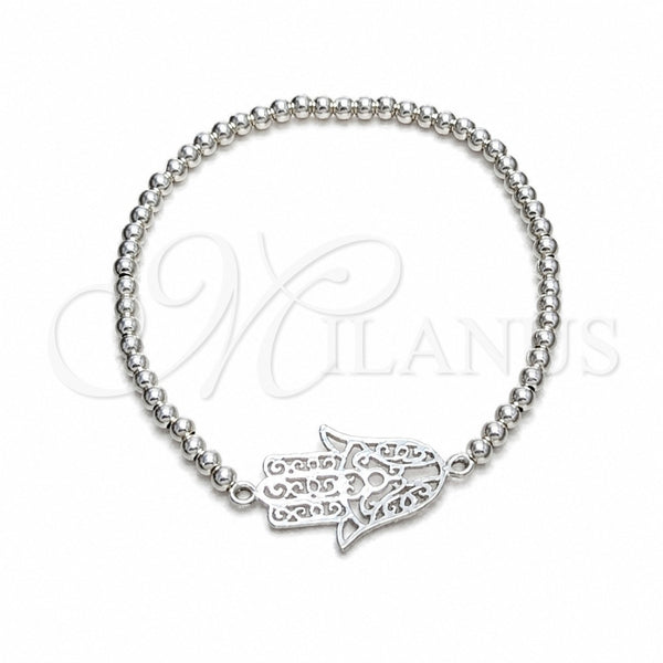 Sterling Silver Adjustable Bolo Bracelet, Hand of God and Ball Design, Polished, Silver Finish, 03.392.0038 (03 MM Thickness, 7 Inches Length)