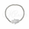 Sterling Silver Adjustable Bolo Bracelet, Hand of God and Ball Design, Polished, Silver Finish, 03.392.0038 (03 MM Thickness, 7 Inches Length)