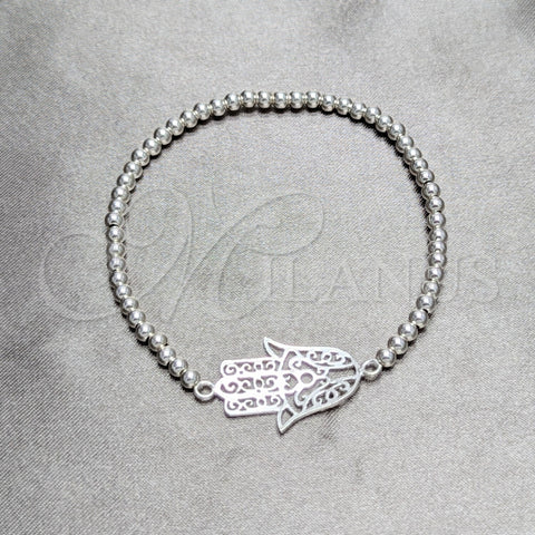 Sterling Silver Adjustable Bolo Bracelet, Hand of God and Ball Design, Polished, Silver Finish, 03.392.0038 (03 MM Thickness, 7 Inches Length)