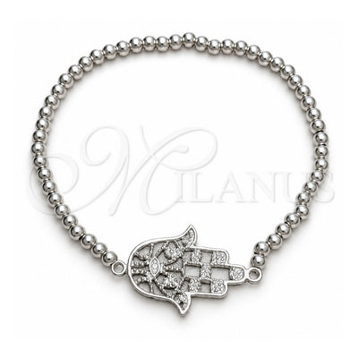 Sterling Silver Adjustable Bolo Bracelet, Judaica and Hand of God Design, Polished, Silver Finish, 03.392.0039 (03 MM Thickness, 7 Inches Length)