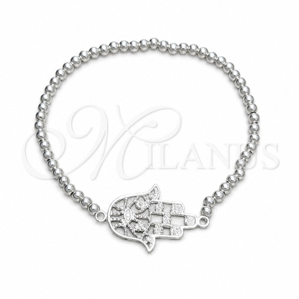 Sterling Silver Adjustable Bolo Bracelet, Judaica and Hand of God Design, Polished, Silver Finish, 03.392.0039 (03 MM Thickness, 7 Inches Length)