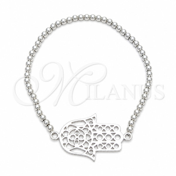 Sterling Silver Adjustable Bolo Bracelet, Judaica and Hand of God Design, Polished, Silver Finish, 03.392.0040 (03 MM Thickness, 7 Inches Length)
