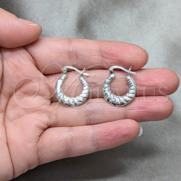 Sterling Silver Hoop Earrings — Small Hoop Twist and Hollow Design Polished 02. — alternate product view — SKU 158469 | Plata 925 aretes de aro — aro pequeño Twist and Hollow diseño pulido 02. — SKU 158469