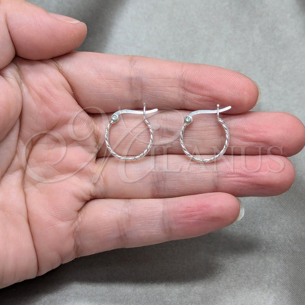 Sterling Silver Hoop Earrings — Small Hoop Twist Design Polished 02. — alternate product view — SKU 158473 | Plata 925 aretes de aro — aro pequeño Twist diseño pulido 02. — SKU 158473