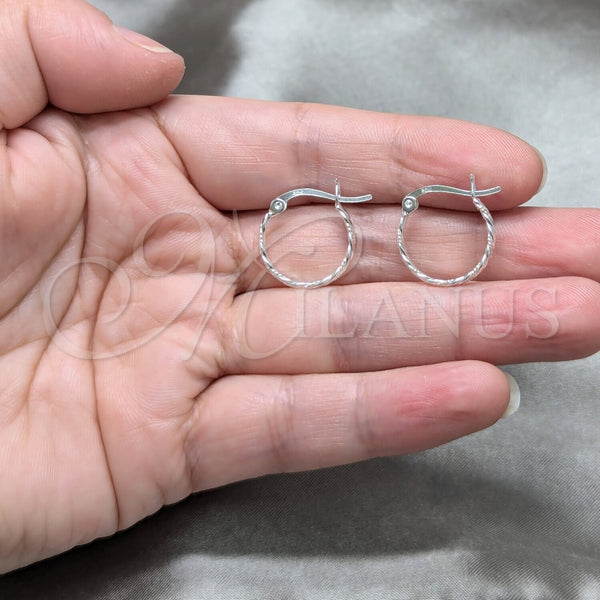 Sterling Silver Hoop Earrings — Small Hoop Twist Design Polished 02. — alternate product view — SKU 158486 | Plata 925 aretes de aro — aro pequeño Twist diseño pulido 02. — SKU 158486