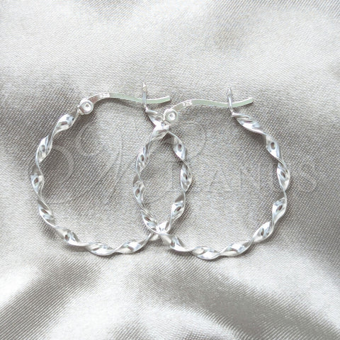 Sterling Silver Medium Hoop, Twist Design, Polished, Silver Finish, 02.401.0105.30