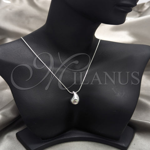 Sterling Silver Pendant Necklace, Teardrop Design, Polished, Silver Finish, 04.401.0029.18 (01 MM Thickness, 18 Inches Length)