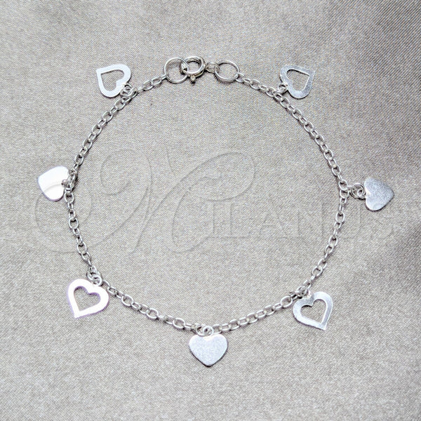 Sterling Silver Charm Bracelet, Heart Design, Polished, Silver Finish, 03.409.0172.07 (03 MM Thickness, 7 Inches Length)