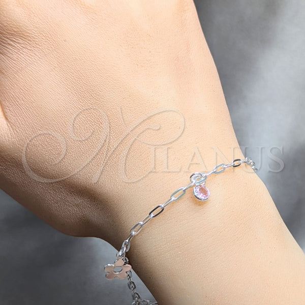 Sterling Silver Bracelet — Charm Bracelet Flower Design with Pink Cubic Zirconia — alternate product view — SKU 158511 | Plata 925 brazalete — Charm Bracelet flor diseño with Pink Cubic Zirconia — SKU 158511