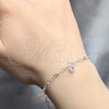 Sterling Silver Charm Bracelet, Flower Design, with Pink Cubic Zirconia, Polished, Silver Finish, 03.409.0174.07 (04 MM Thickness, 7 Inches Length)