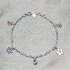 Sterling Silver Charm Bracelet, Flower Design, with Pink Cubic Zirconia, Polished, Silver Finish, 03.409.0174.07 (04 MM Thickness, 7 Inches Length)