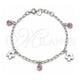 Pulsera de Dije 03.409.0174.07 Plata Rodinada, Diseño de Flor, con Zirconia Cubica Rosado, Pulido, Tono Plateado (Grosor 04 MM, 7 Pulgadas de Largo)