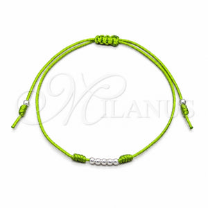 Sterling Silver Adjustable Bolo Bracelet, Ball Design, Green Algodón, Silver Finish, 03.426.0001.07 (03 MM Thickness, 7 Inches Length)