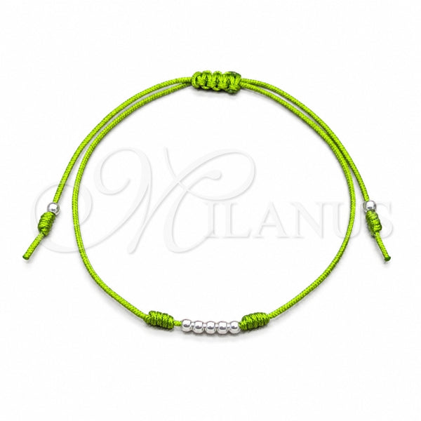Sterling Silver Adjustable Bolo Bracelet, Ball Design, Green Algodón, Silver Finish, 03.426.0001.07 (03 MM Thickness, 7 Inches Length)