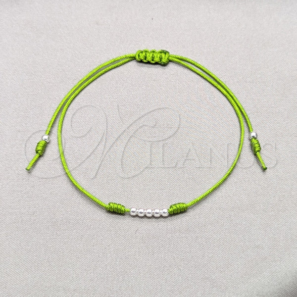 Sterling Silver Adjustable Bolo Bracelet, Ball Design, Green Algodón, Silver Finish, 03.426.0001.07 (03 MM Thickness, 7 Inches Length)