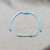 Sterling Silver Adjustable Bolo Bracelet, Ball Design, Blue Leather Finish, Silver Finish, 03.426.0001.1.07