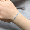 Sterling Silver Adjustable Bolo Bracelet, Ball Design, Blue Leather Finish, Silver Finish, 03.426.0001.1.07 (03 MM Thickness, 7 Inches Length)