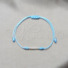 Sterling Silver Adjustable Bolo Bracelet, Ball Design, Blue Leather Finish, Silver Finish, 03.426.0001.1.07 (03 MM Thickness, 7 Inches Length)