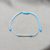 Sterling Silver Adjustable Bolo Bracelet, Ball Design, Blue Leather Finish, Silver Finish, 03.426.0001.1.07 (03 MM Thickness, 7 Inches Length)