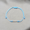 Sterling Silver Adjustable Bolo Bracelet, Ball Design, Blue Leather Finish, Silver Finish, 03.426.0001.1.07 (03 MM Thickness, 7 Inches Length)