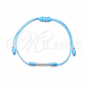 Sterling Silver Adjustable Bolo Bracelet, Ball Design, Blue Leather Finish, Silver Finish, 03.426.0001.1.07 (03 MM Thickness, 7 Inches Length)
