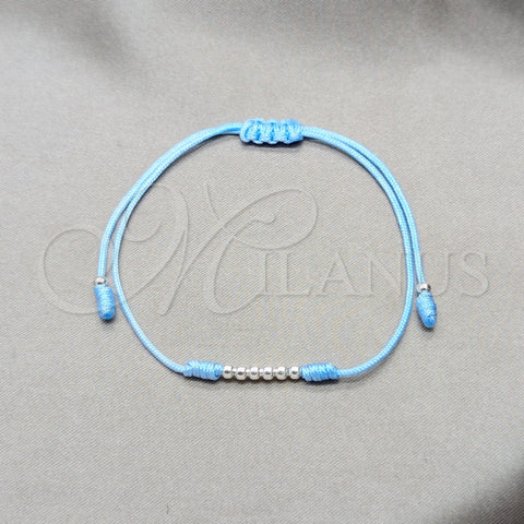 Sterling Silver Adjustable Bolo Bracelet, Ball Design, Blue Leather Finish, Silver Finish, 03.426.0001.1.07 (03 MM Thickness, 7 Inches Length)