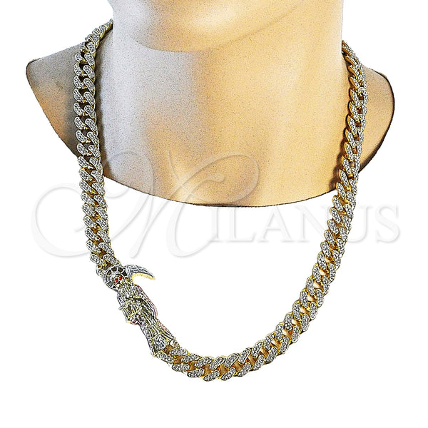 Gold Filled Necklace — Fancy Necklace Miami Cuban and Santa Muerte Design — alternate product view — SKU 158531 | Oro Laminado collar — elegante Necklace Miami Cuban and Santa Muerte diseño — SKU 158531