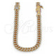 Oro Laminado Fancy Necklace, Gold Filled Style Miami Cuban and Santa Muerte Design, with White Crystal, Polished, Tricolor, 04.253.0028.24 (12 MM Thickness, 24 Inches Length)
