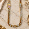 Oro Laminado Fancy Necklace, Gold Filled Style San Judas and Miami Cuban Design, with White Crystal, Polished, Golden Finish, 04.253.0029.24 (12 MM Thickness, 24 Inches Length)