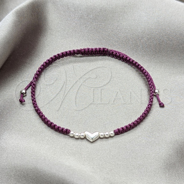 Sterling Silver Adjustable Bolo Bracelet, Ball and Heart Design, Algodón, Silver Finish, 03.426.0003.1.07 (06 MM Thickness, 7 Inches Length)