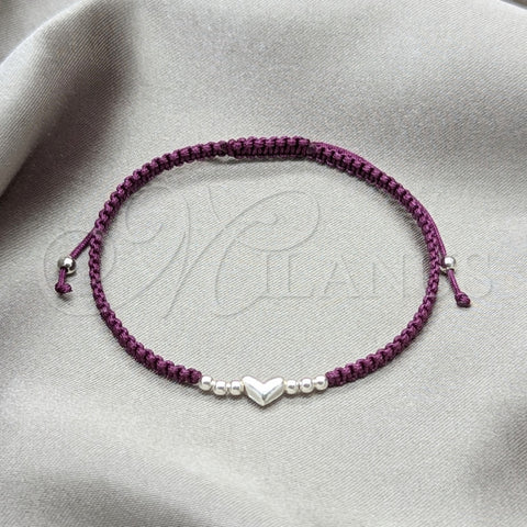 Sterling Silver Adjustable Bolo Bracelet, Ball and Heart Design, Algodón, Silver Finish, 03.426.0003.1.07 (06 MM Thickness, 7 Inches Length)