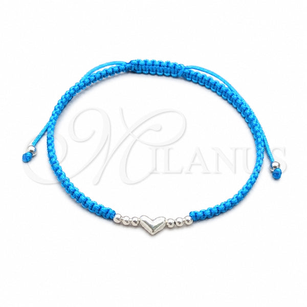Sterling Silver Adjustable Bolo Bracelet, Ball and Heart Design, Algodón, Silver Finish, 03.426.0003.2.07 (06 MM Thickness, 7 Inches Length)