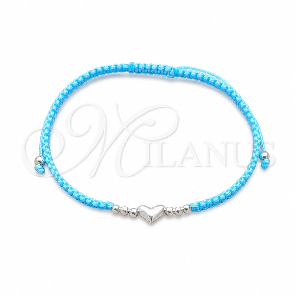 Sterling Silver Adjustable Bolo Bracelet, Ball and Heart Design, Algodón, Silver Finish, 003.426.0003.3.07 (06 MM Thickness, 7 Inches Length)