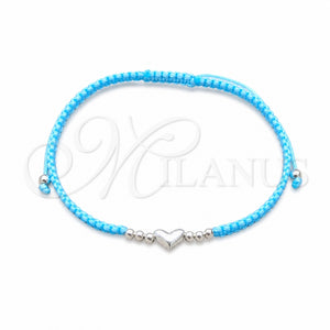 Sterling Silver Adjustable Bolo Bracelet, Ball and Heart Design, Algodón, Silver Finish, 003.426.0003.3.07 (06 MM Thickness, 7 Inches Length)